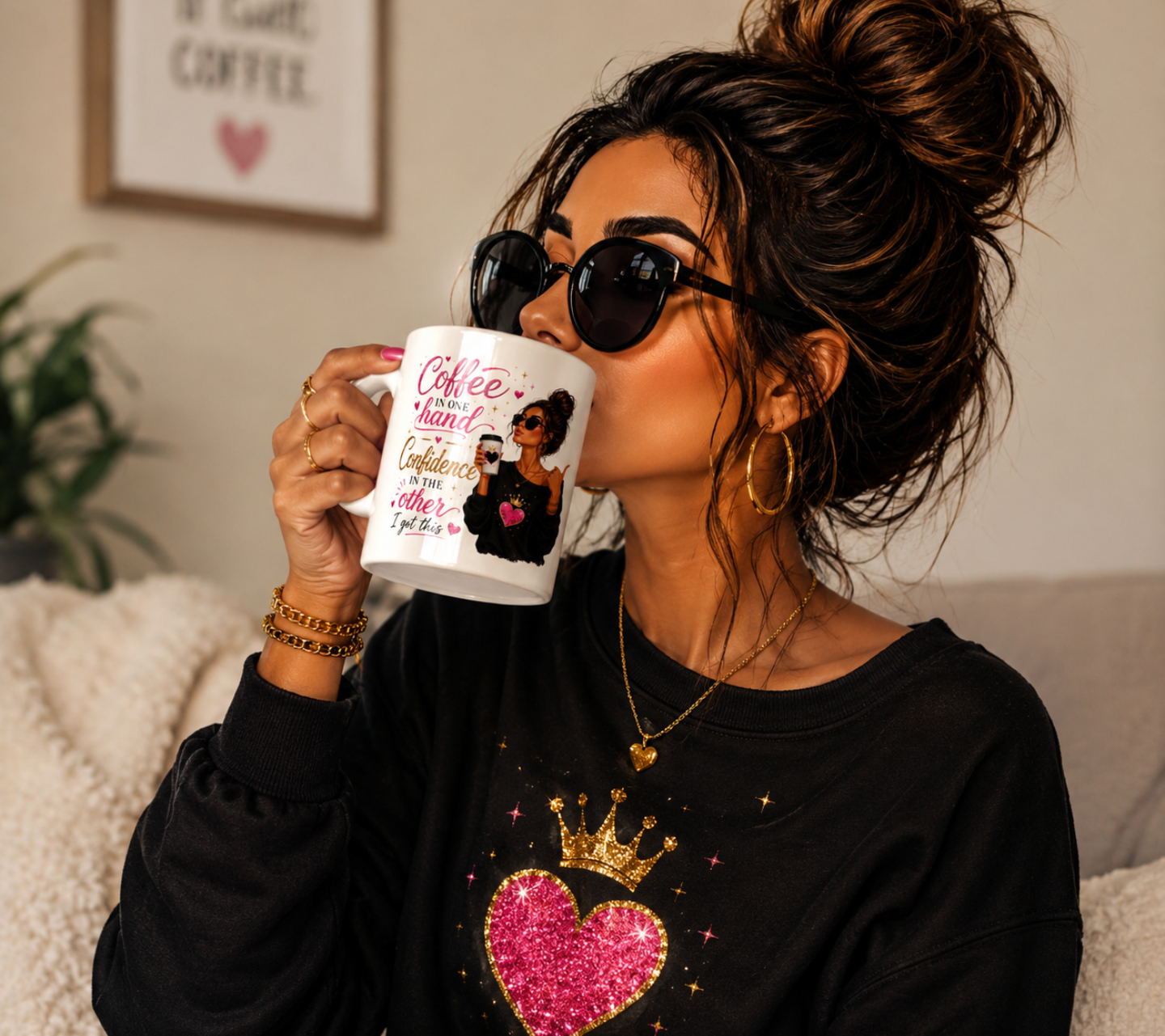 Coffee in One Hand, Confidence in the Other – Glam Boss Lady Ceramic Mug - Truly Yours