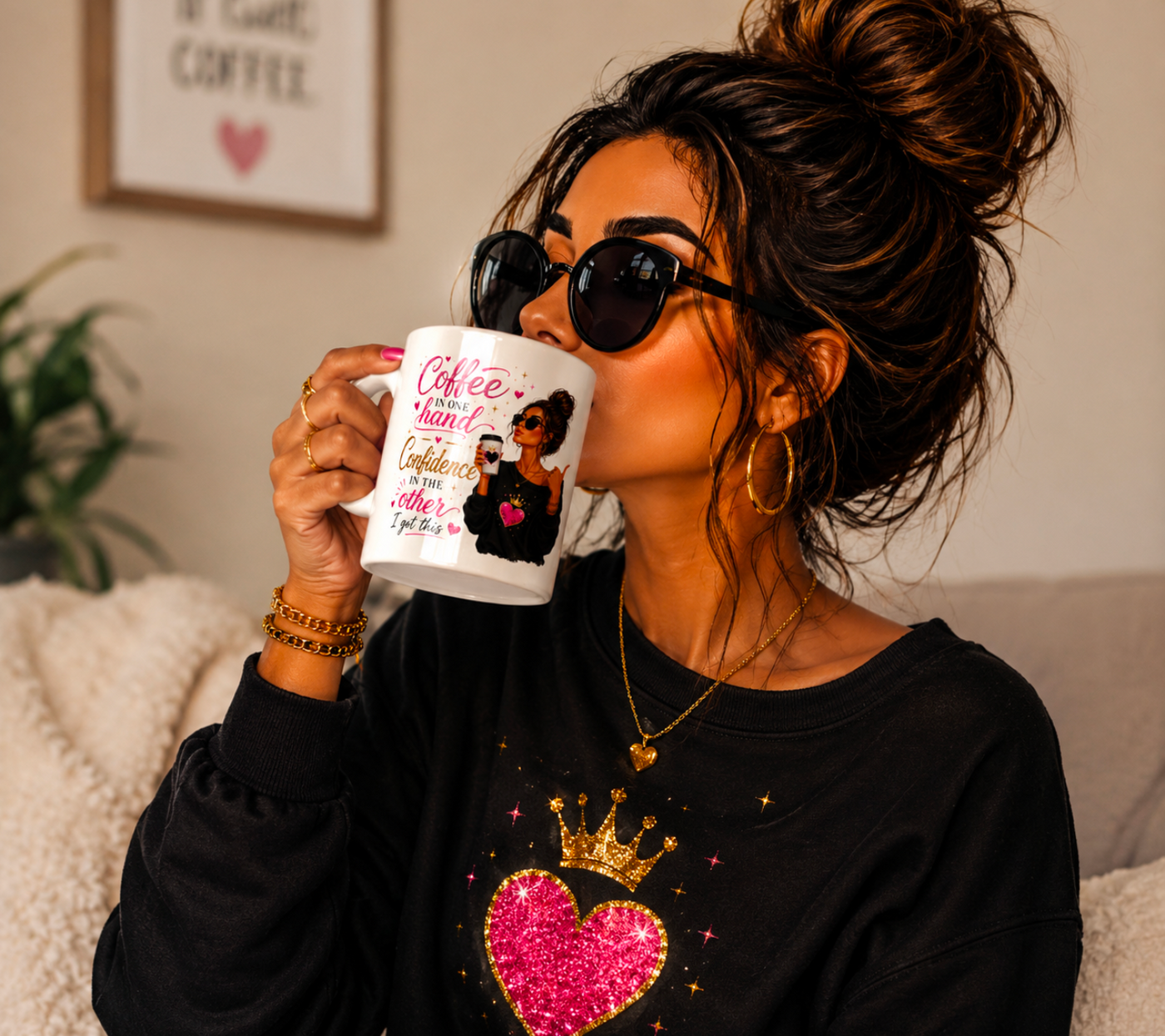 Coffee in One Hand, Confidence in the Other – Glam Boss Lady Ceramic Mug - Truly Yours