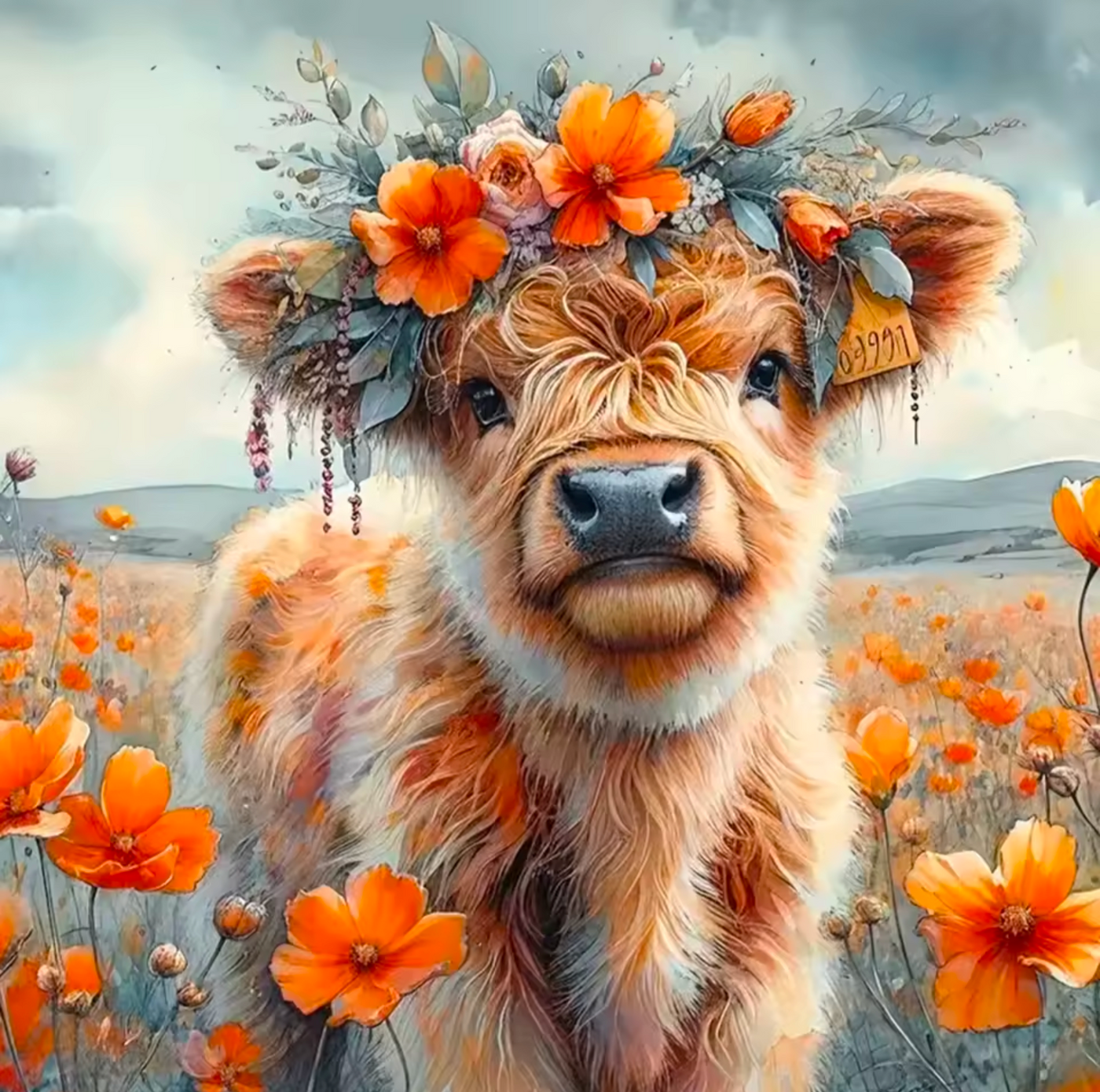 Highland Cow Floral Diamond Art Kit – 20x20cm - Truly Yours