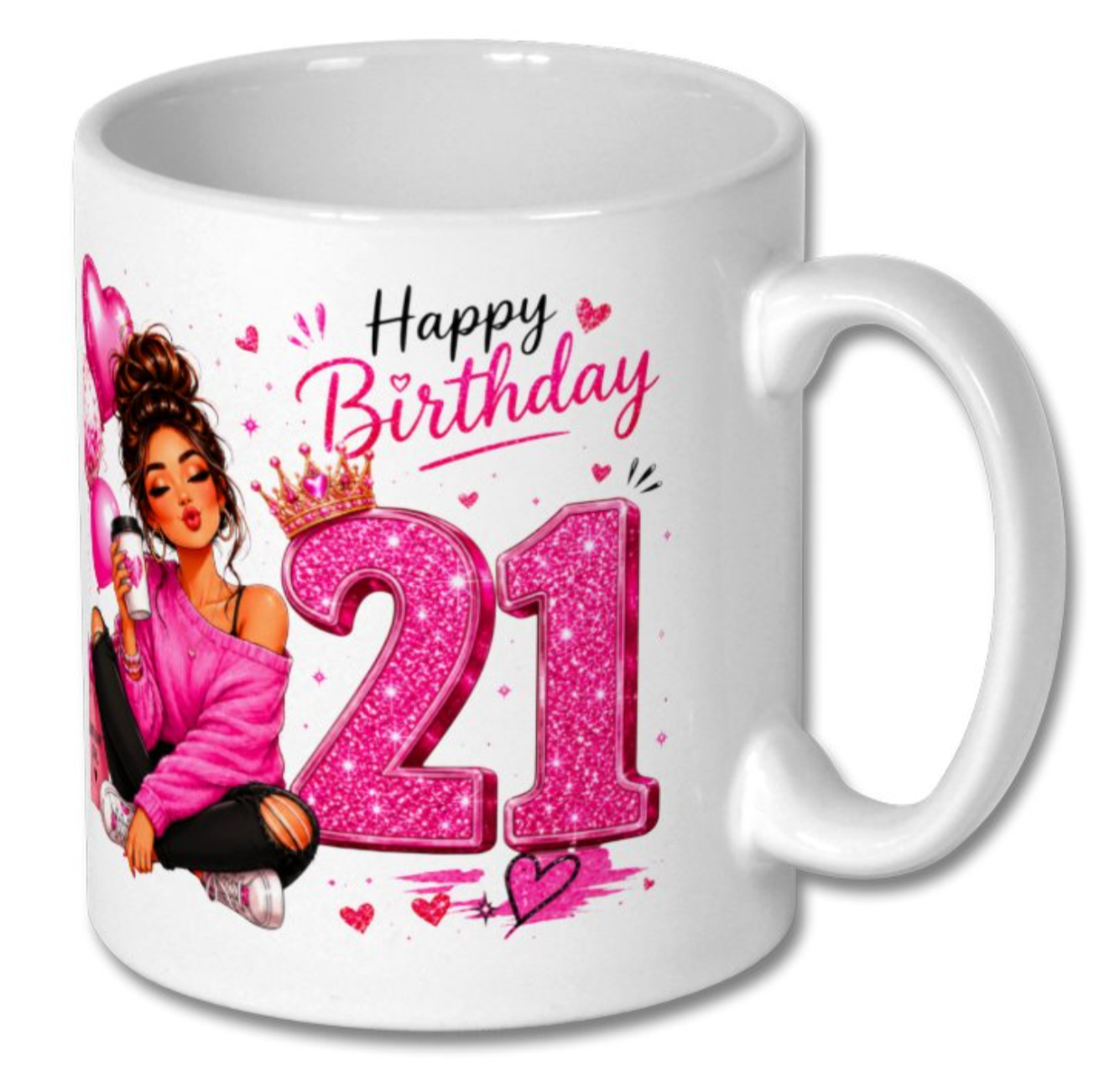 Happy 18th or 21st Birthday Glitter Pink Mug – Cute Girly Birthday Coffee Cup Gift for Her - Truly Yours