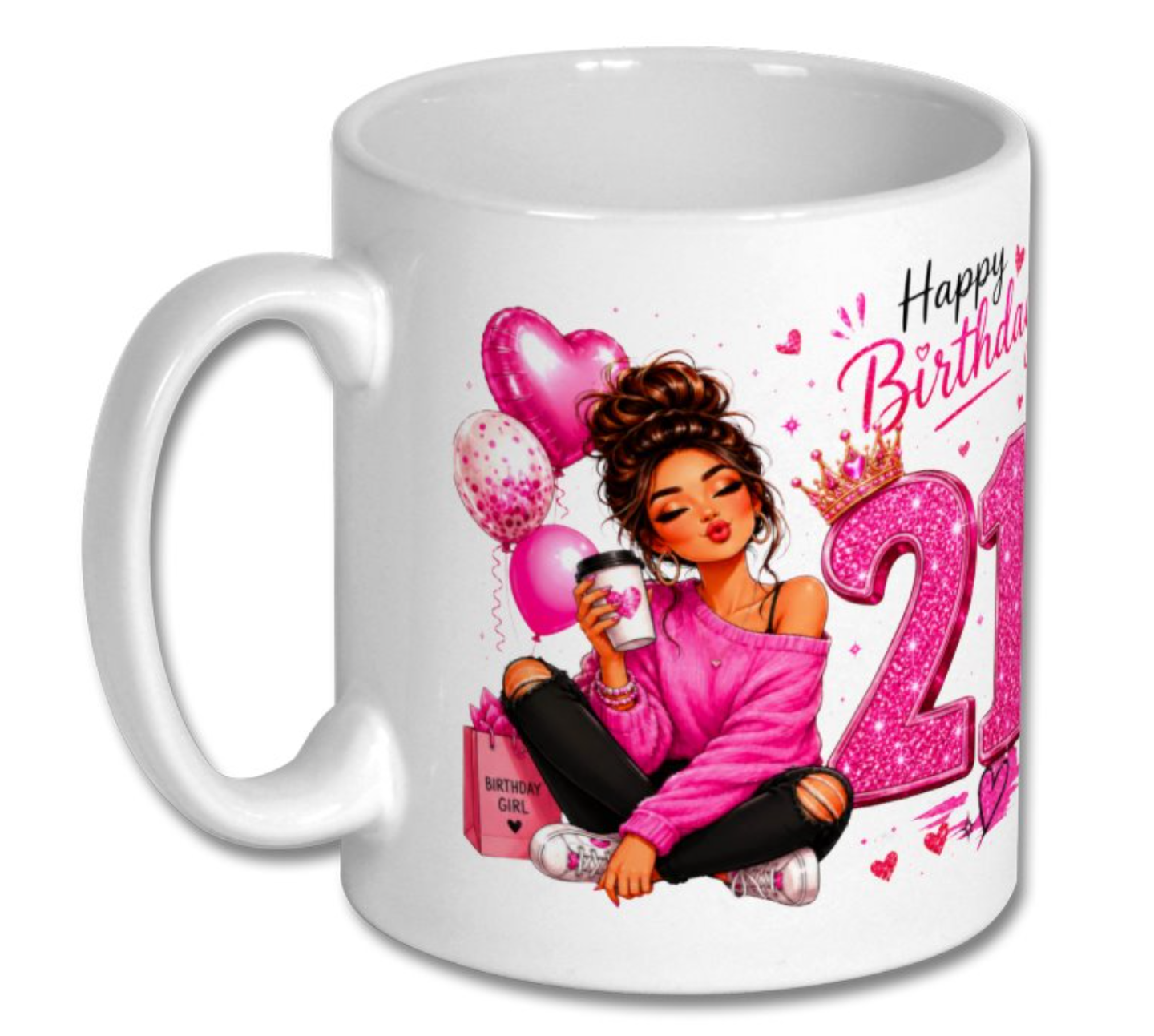 Happy 18th or 21st Birthday Glitter Pink Mug – Cute Girly Birthday Coffee Cup Gift for Her - Truly Yours