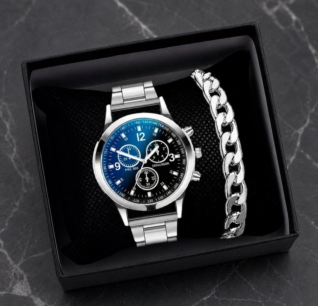 Silver Men’s Watch & Bracelet Gift Set - Truly Yours