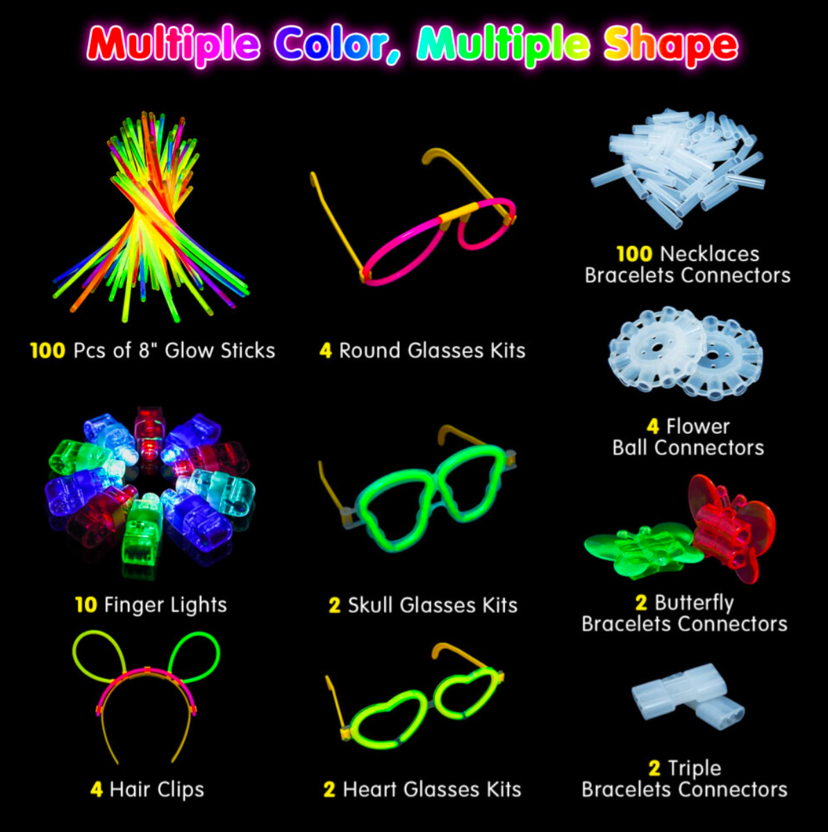 Segotendy Premium 246PCS Neon Glow Stick Party Set