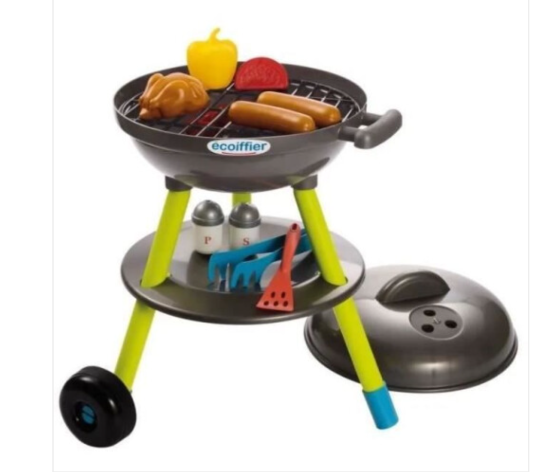 Ecoiffier Kids 16 Piece BBQ Grill Play Set – Toy Barbecue with Food & Accessories