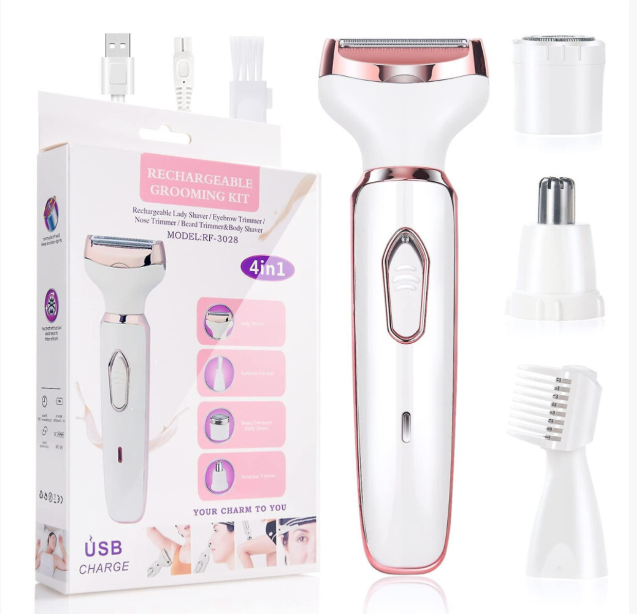 In 1 Electric Ladies Shaver Usb Rechargeable Waterproof Ladies Shaver