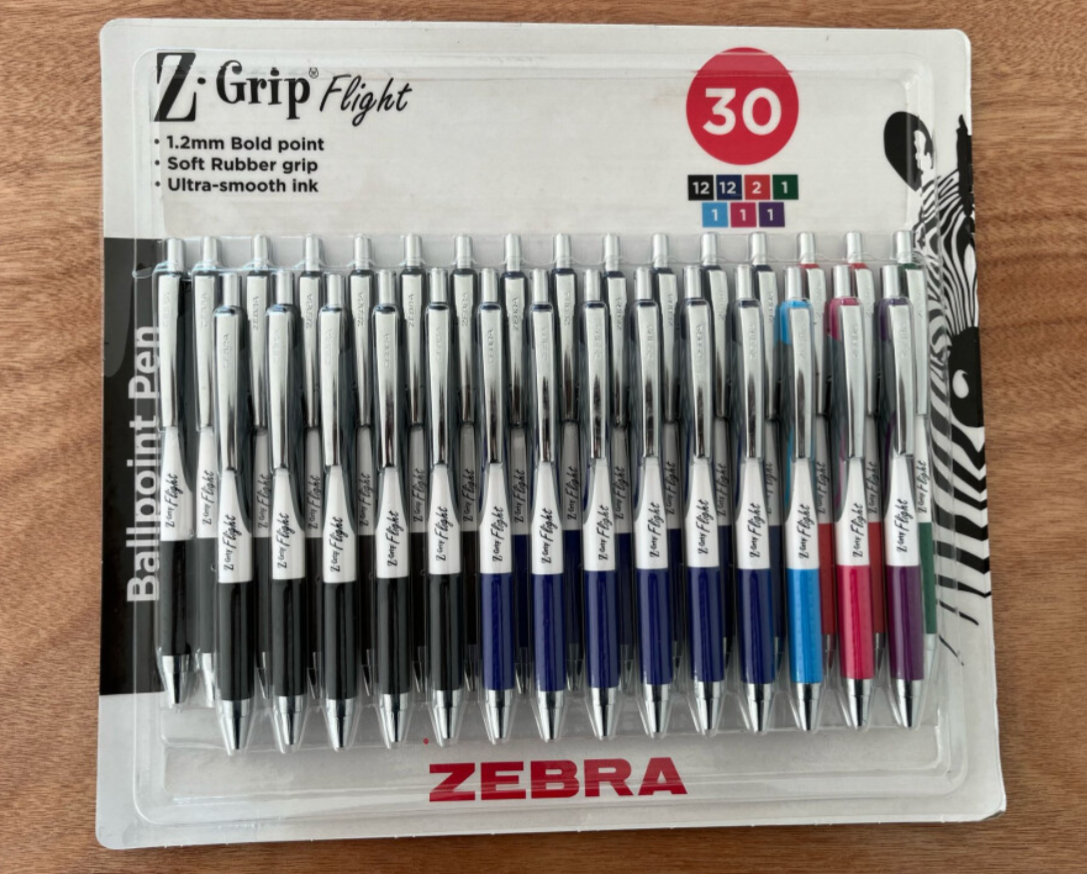 Zebra Z-Grip Flight 1.2mm Bold Point Ballpoint Pens – 30 Pack Multicolour - Truly Yours