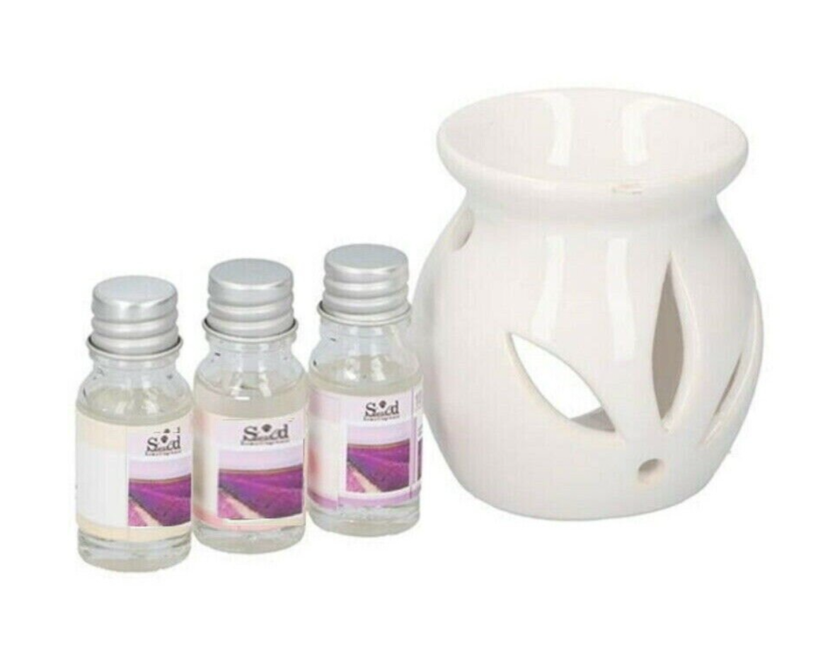 Ceramic Oil Burner Gift Set - Vanilla,Jasmine or Lavender