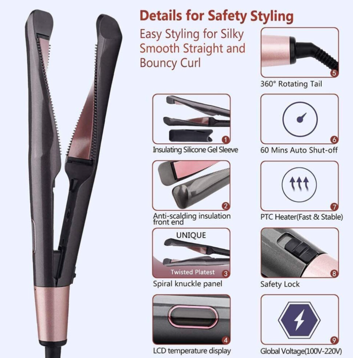 2-in-1 Hair Straightener & Curler – Tourmaline Ceramic Styling Iron with Heat Gloves & Travel Case - Truly Yours