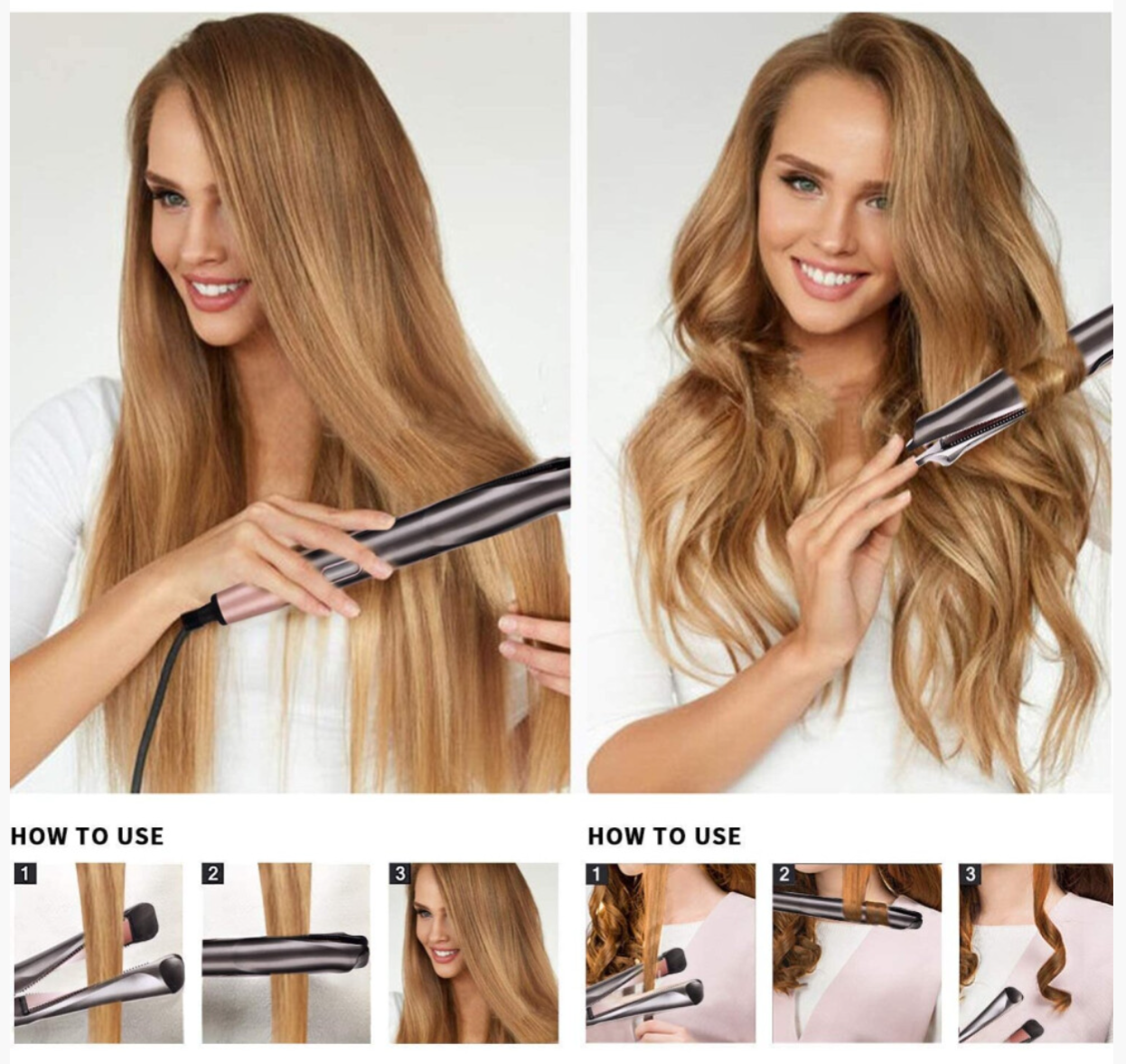 2-in-1 Hair Straightener & Curler – Tourmaline Ceramic Styling Iron with Heat Gloves & Travel Case - Truly Yours