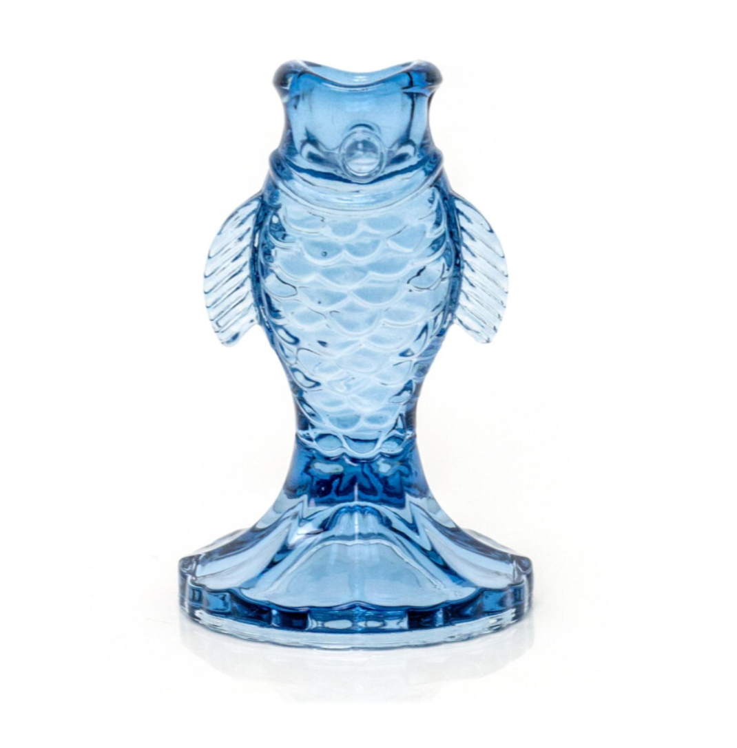 Coastal Blue Glass Fish Candle Holder