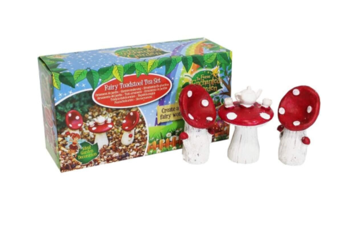 Enchanted Fairy Toadstool Tea Set – Magical Miniature Garden Ornament Set