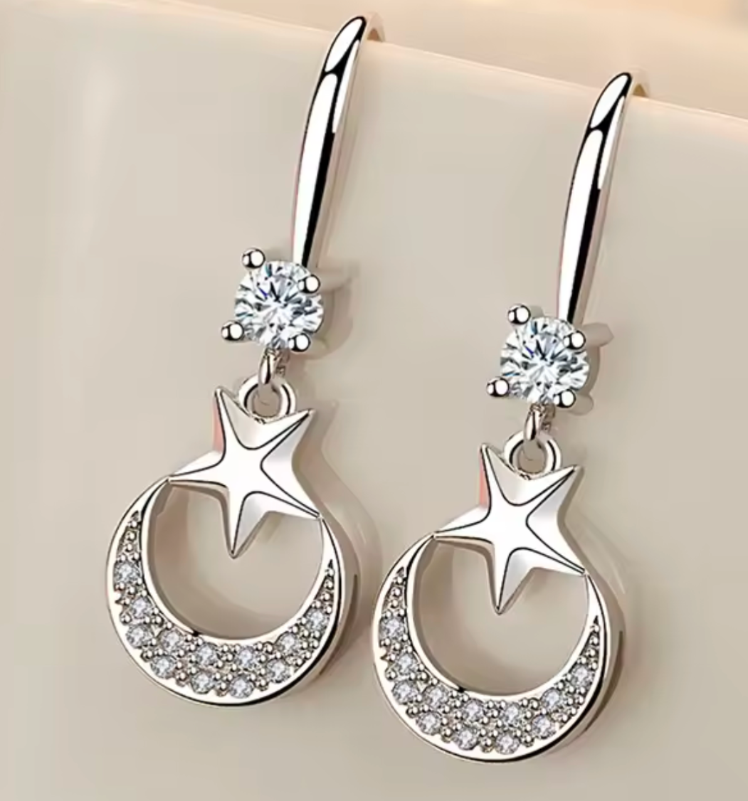 925 Sterling Silver Crystal Star Drop Earrings - Truly Yours
