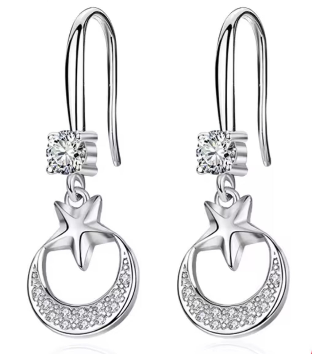 925 Sterling Silver Crystal Star Drop Earrings
