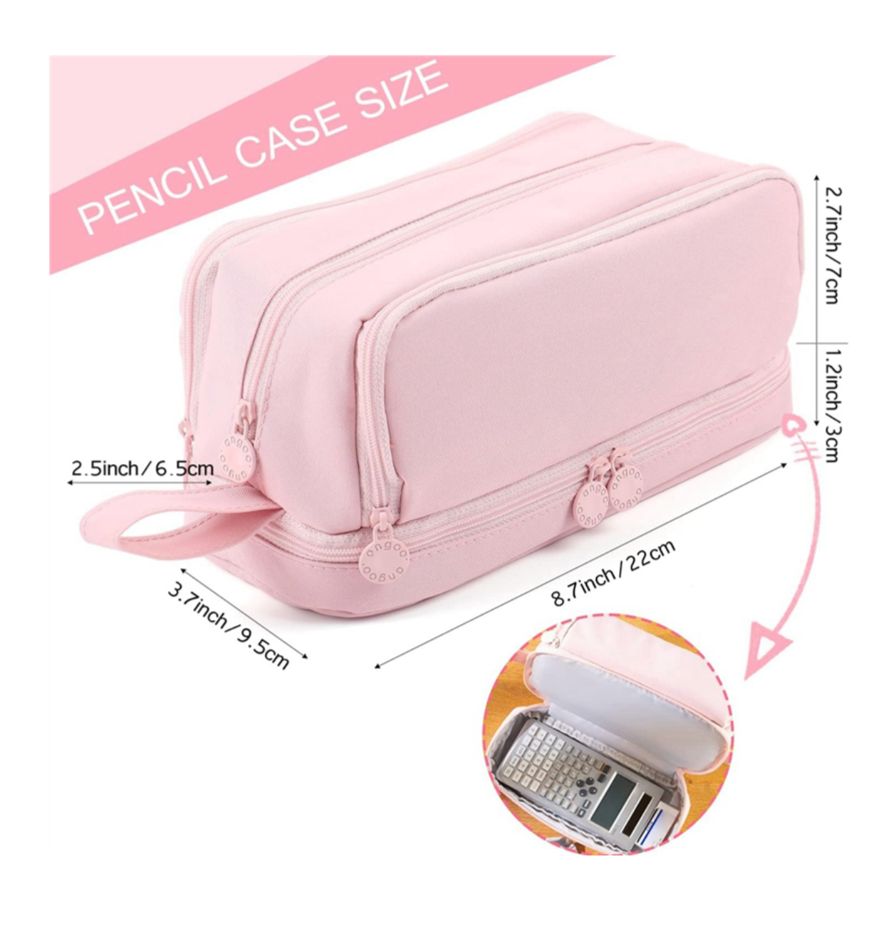 Pink Large Capacity Pencil Case – Multi-Compartment Canvas Pen & Stationery Organiser