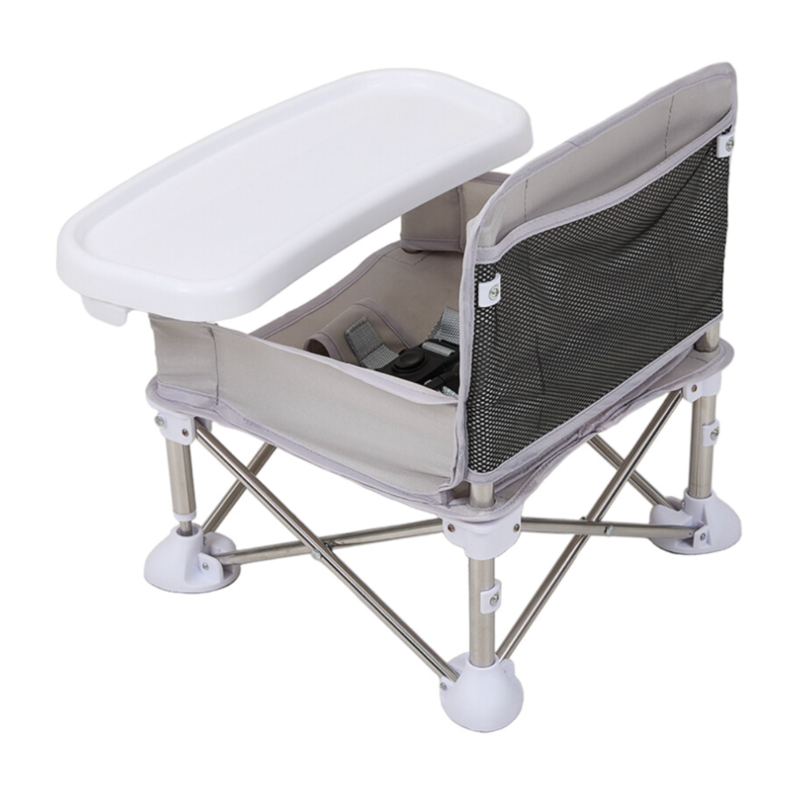 Portable and Foldable Baby Highchair with Tray, Grey