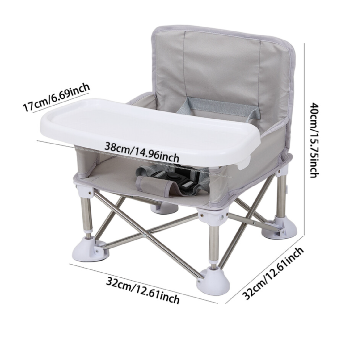 Portable and Foldable Baby Highchair with Tray, Grey