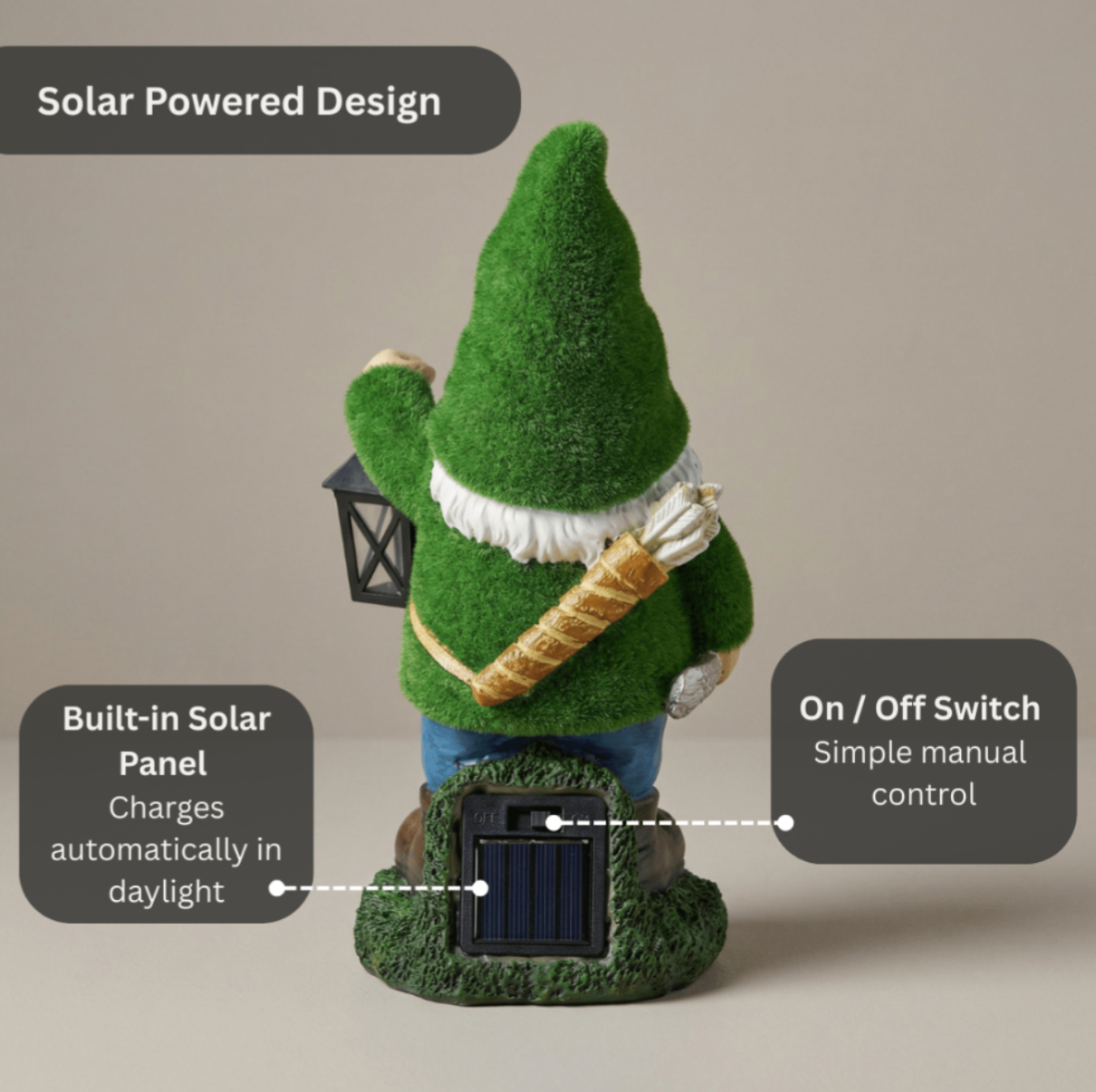 Solar-Powered Garden Gnome with LED Lantern – Outdoor Decorative Light Ornament