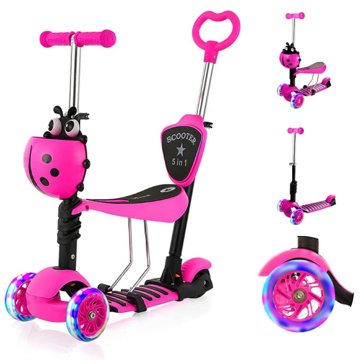 5-in-1 Kids Scooter-3 Wheels with Removable Seat