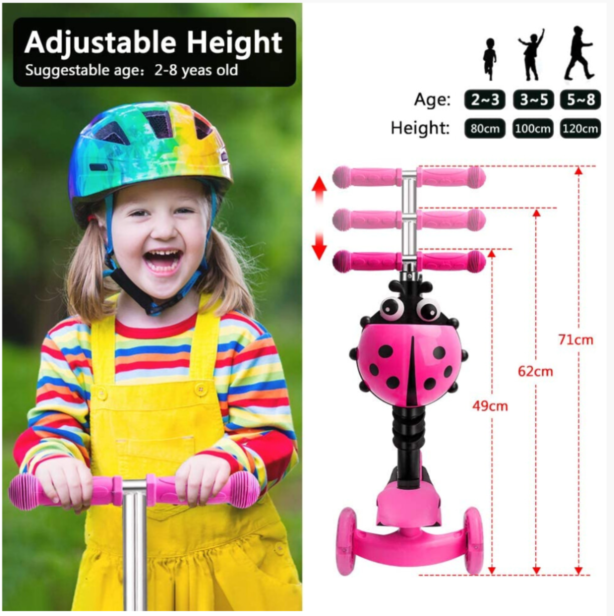 5-in-1 Kids Scooter-3 Wheels with Removable Seat
