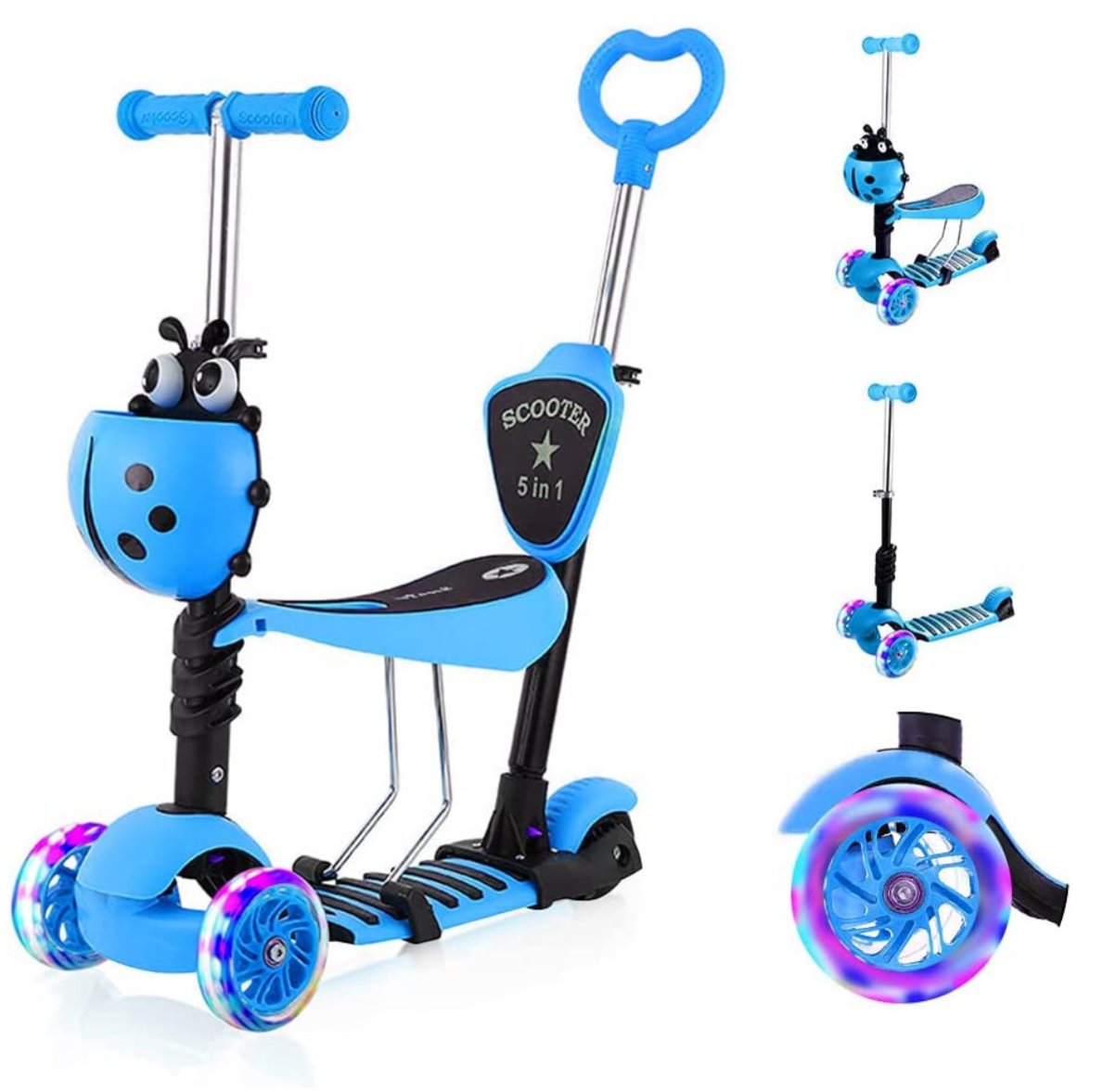 5-in-1 Kids Scooter-3 Wheels with Removable Seat