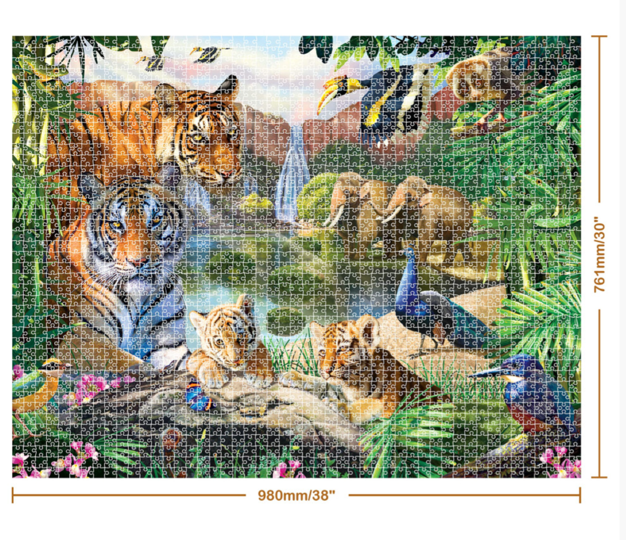 Mindbogglers Deluxe Collection "In The Jungle" 2000 Piece Jigsaw Puzzle – Wildlife & Tiger Scene