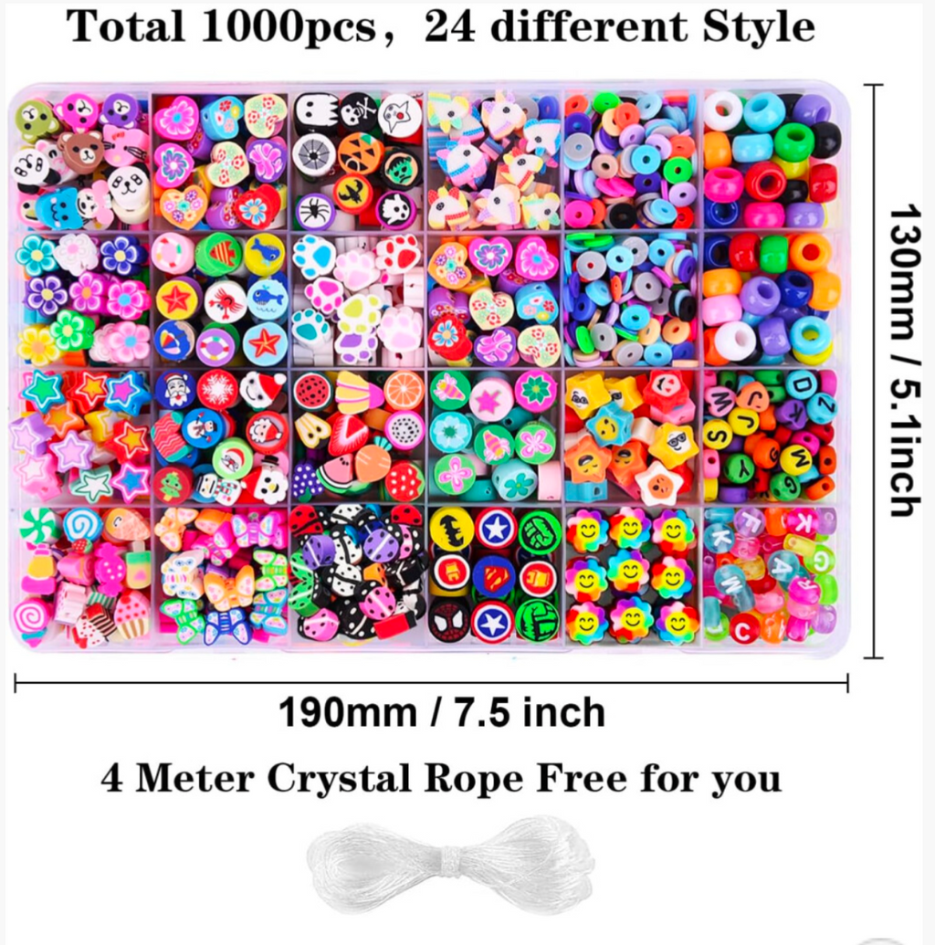 1000 Piece Polymer Clay Bead Bracelet Making Kit – 24 Fun Styles