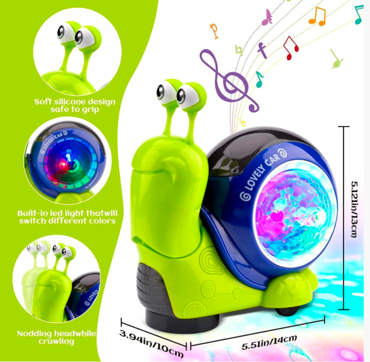 Electric Crawling Snail Toy with Music & Light