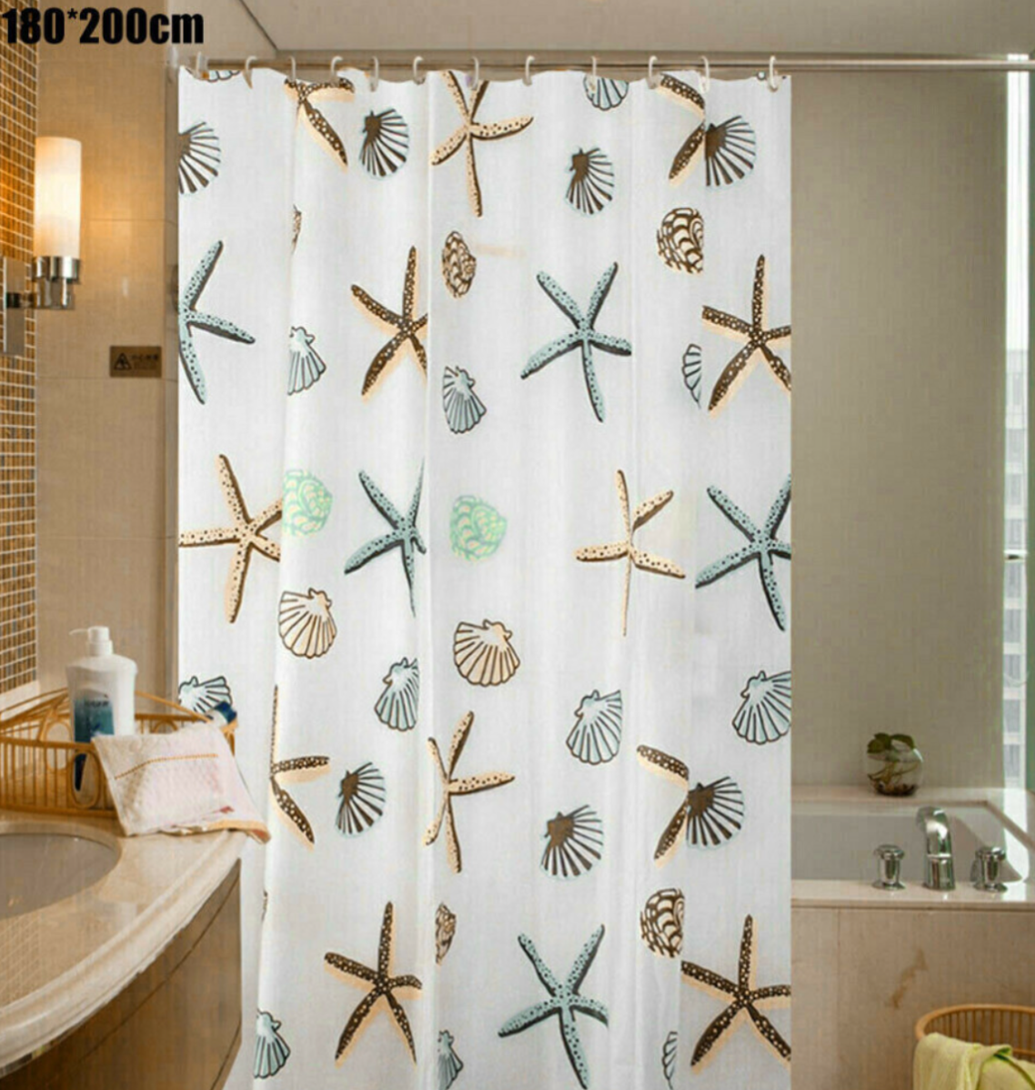 Shower Curtain Mould & Mildew Resistant 12 Hook
