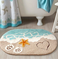 Coastal Beach Bath Mat – Soft Non-Slip Seashell & Starfish Bathroom Rug (16 x 24 Inch)
