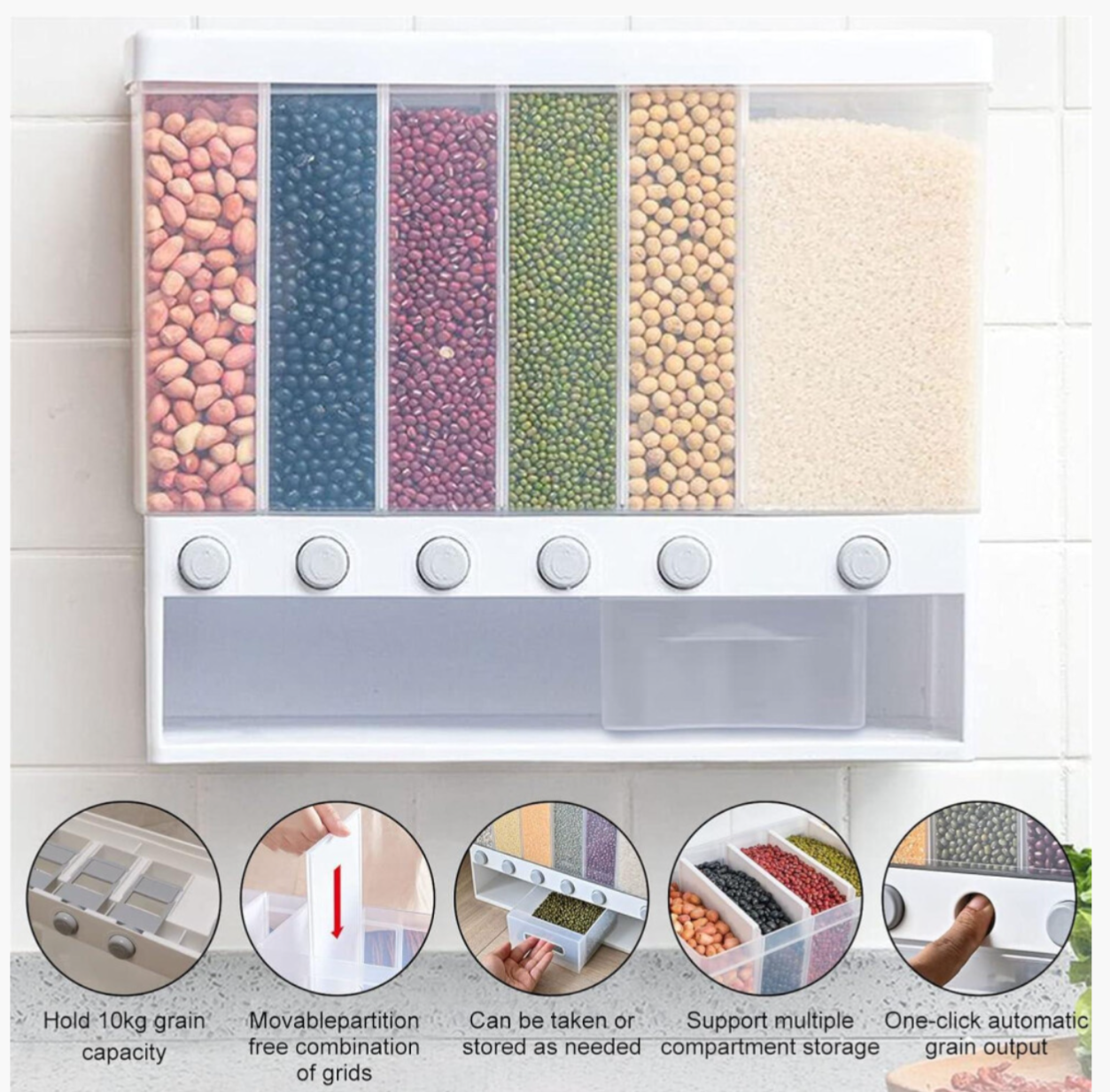 6-Compartment Wall Mounted food Dispenser