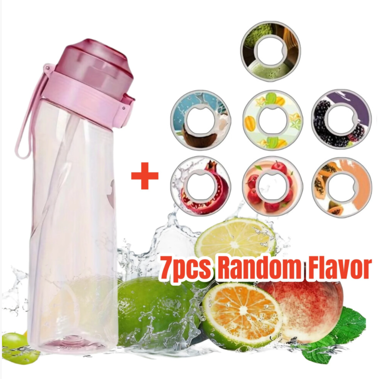 650Ml Air Water Bottle with 7 Fruit Pods Included Flavoured Water Bottle (Pink)
