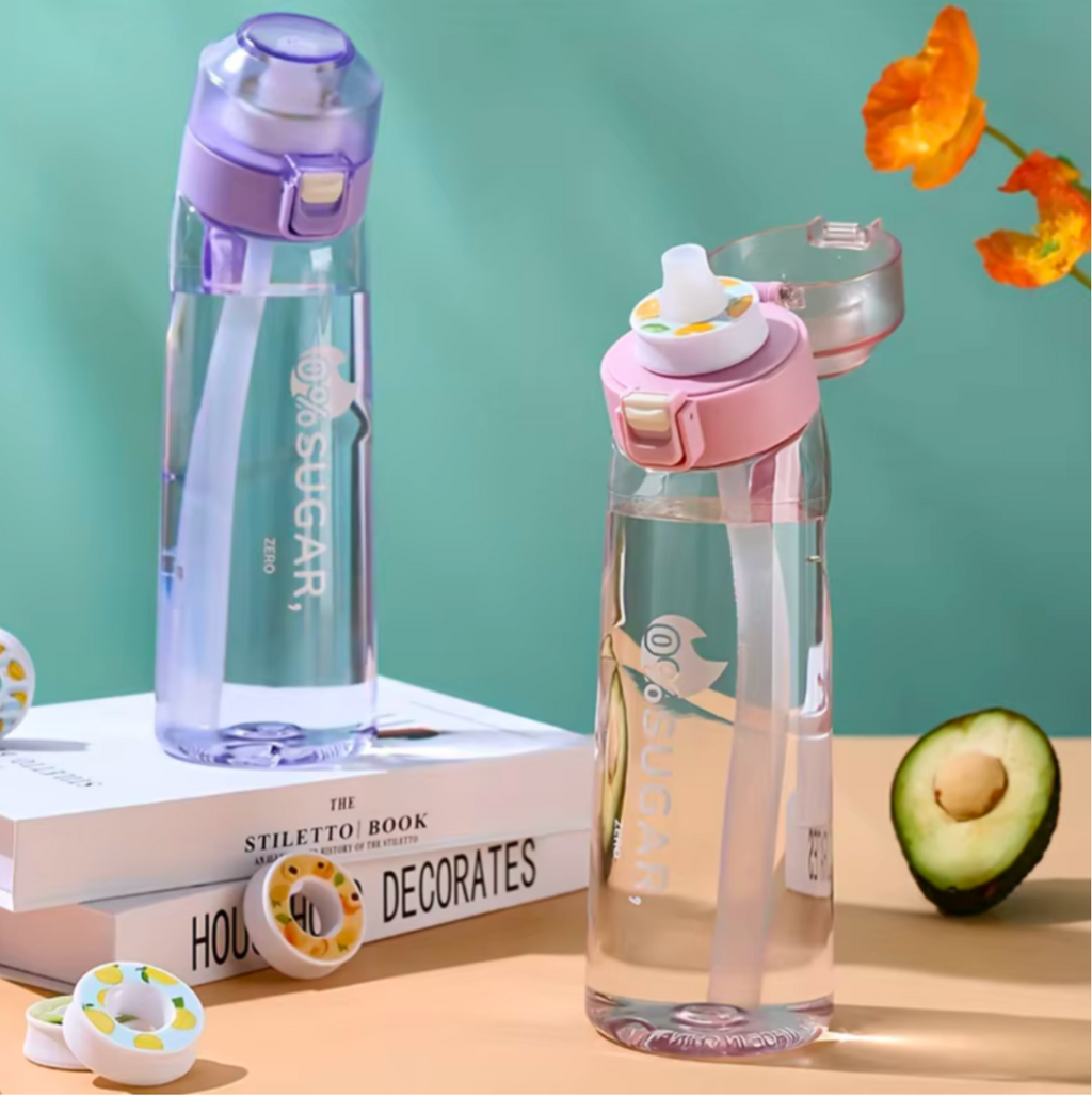 650Ml Air Water Bottle with 7 Fruit Pods Included Flavoured Water Bottle (Pink)
