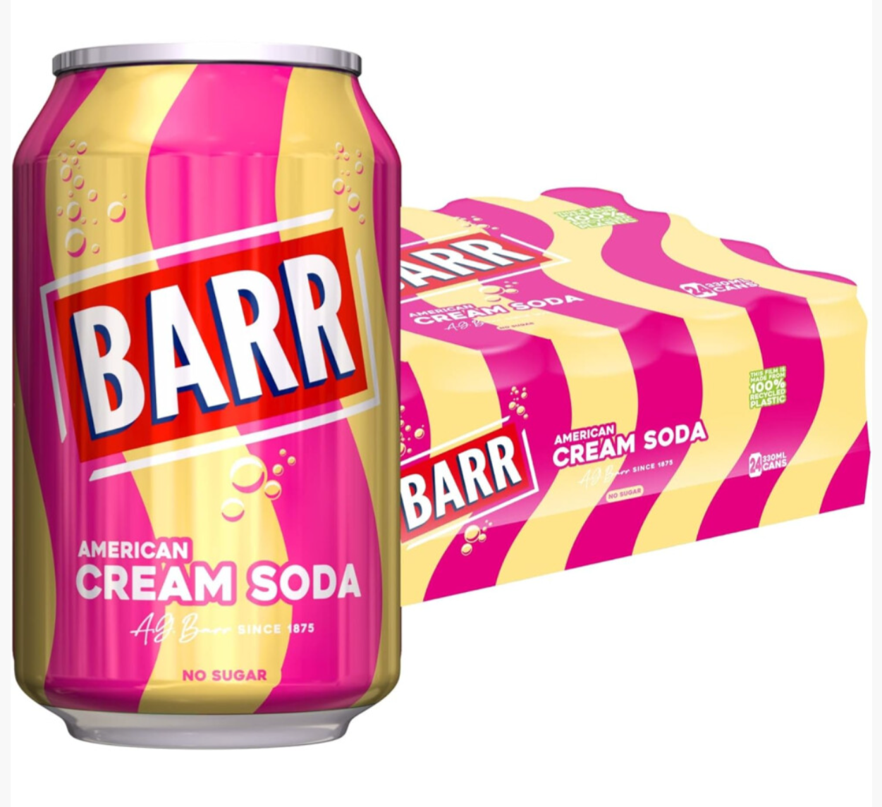 Barr No Sugar – 24 x 330ml Cans - Refreshing Fizzy Soft Drink