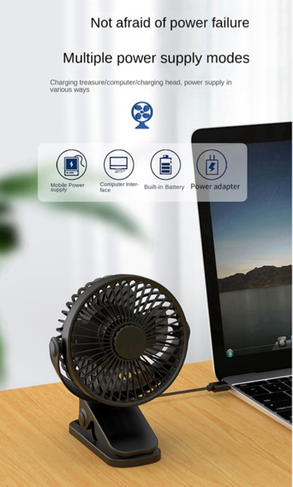 Portable USB Rechargeable Clip-On Desk Fan
