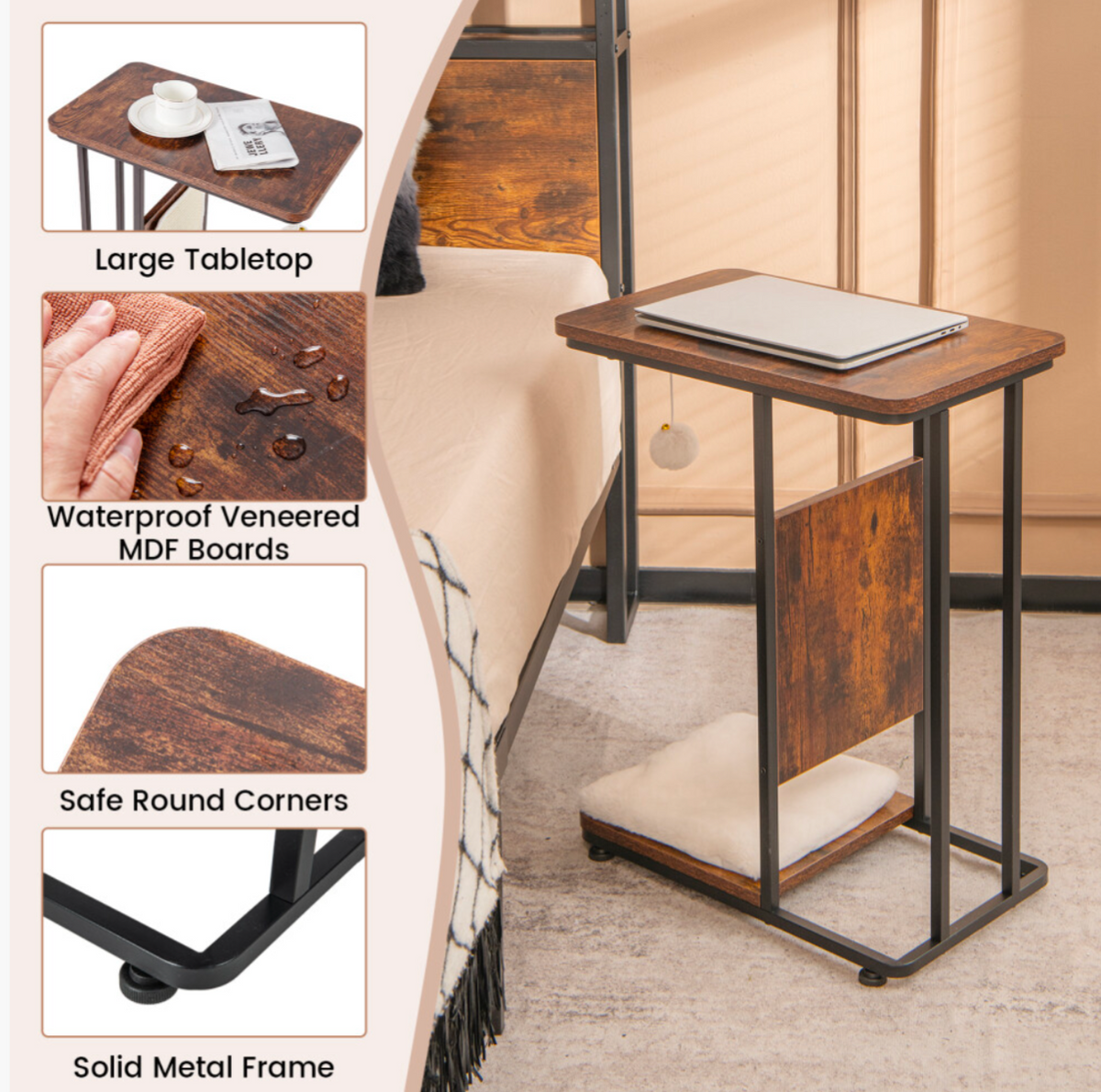 C-Shaped Cat Side Table Modern Cat Tree & End Table