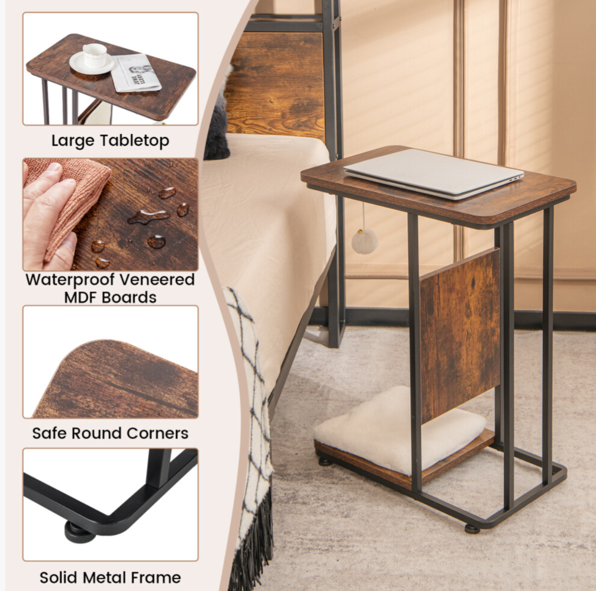 C-Shaped Cat Side Table Modern Cat Tree & End Table
