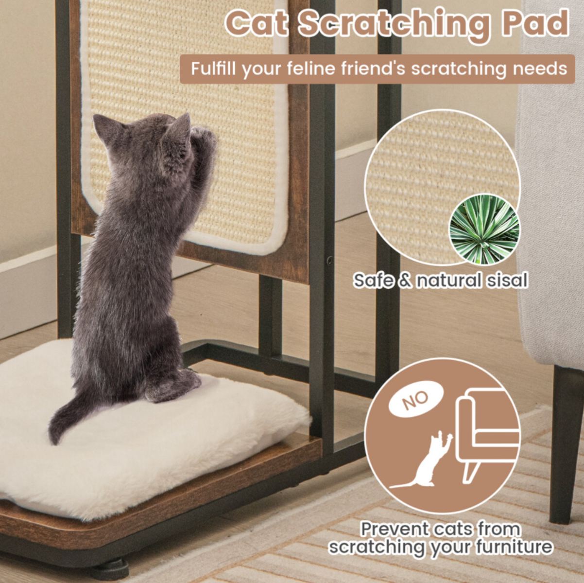 C-Shaped Cat Side Table Modern Cat Tree & End Table