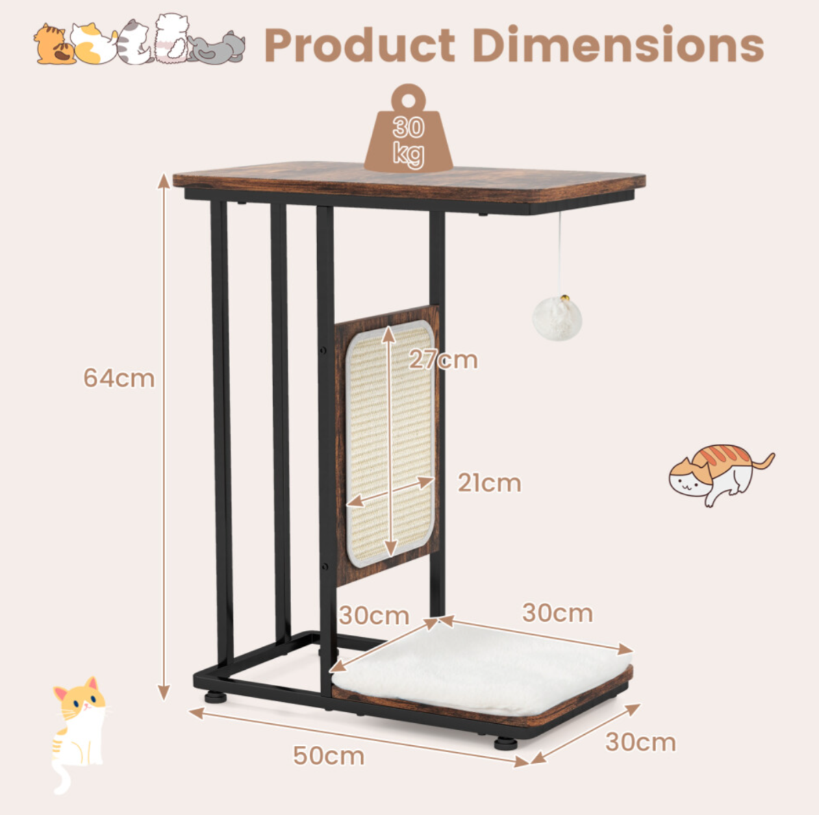 C-Shaped Cat Side Table Modern Cat Tree & End Table
