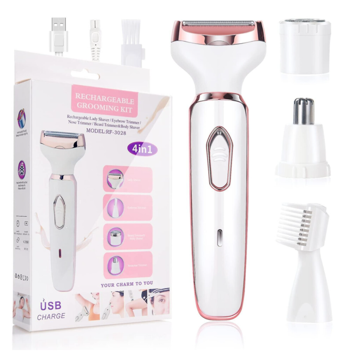 4 In 1 Electric Ladies Shaver Usb Rechargeable Waterproof Ladies Shaver