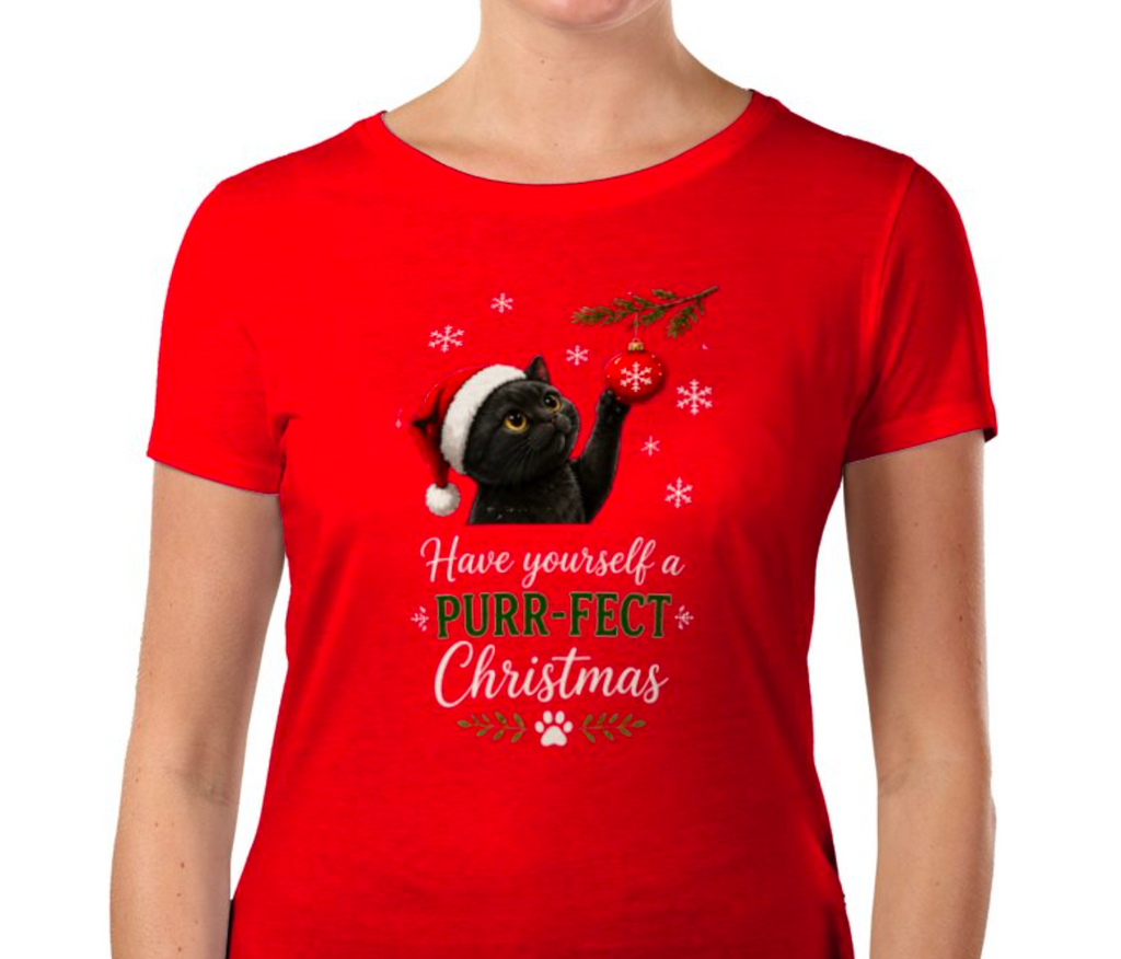 Cute Black Cat Christmas T-Shirt