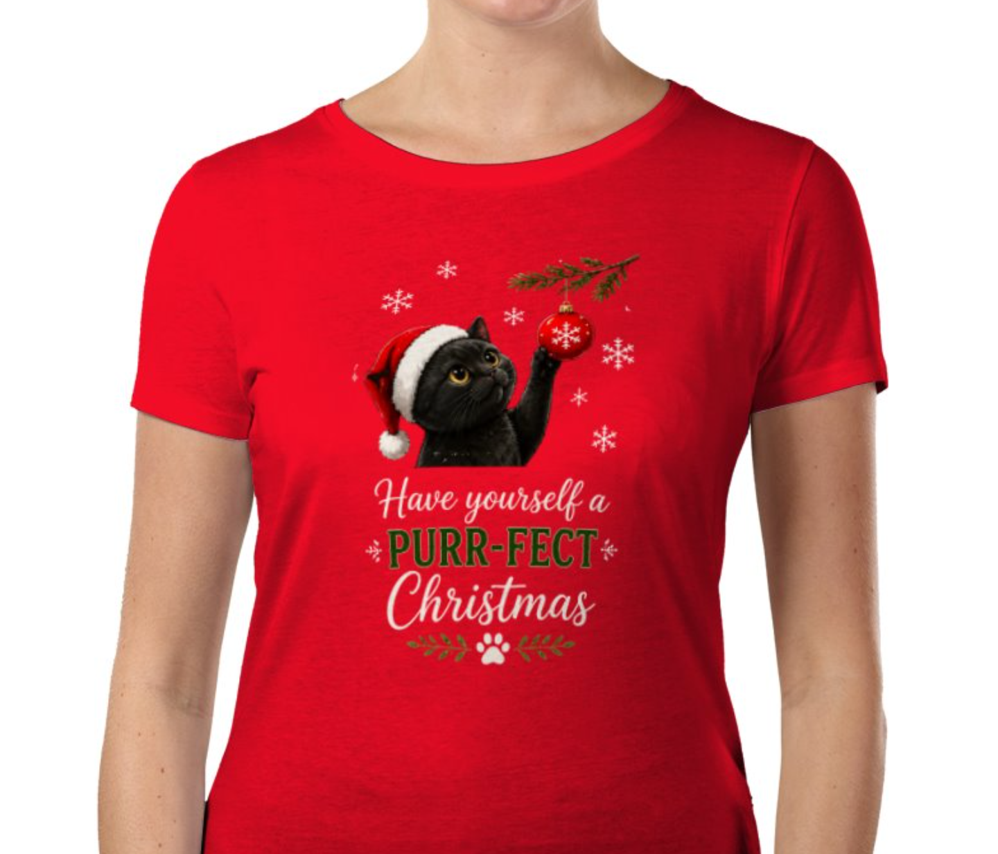 Cute Black Cat Christmas T-Shirt