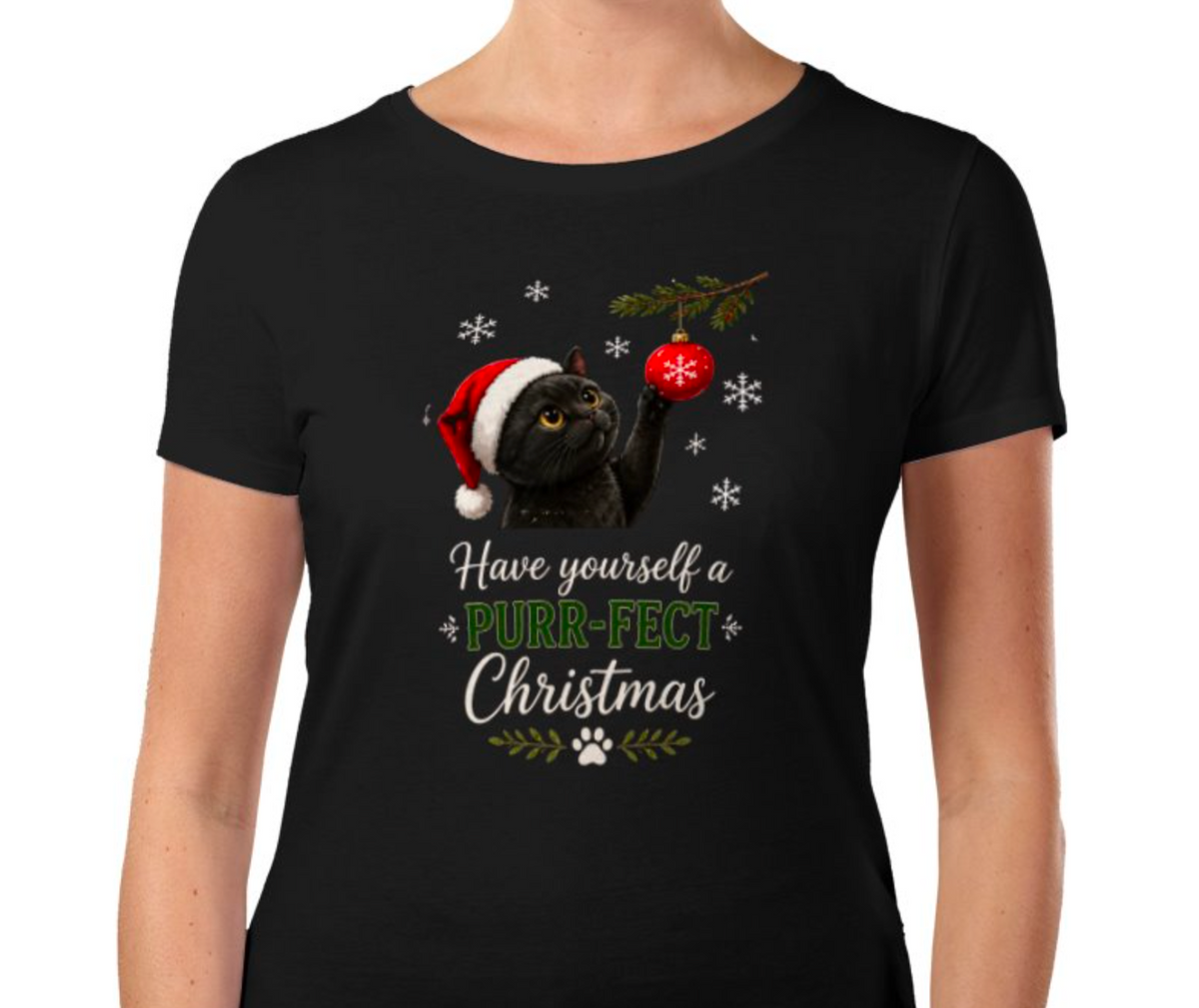 Cute Black Cat Christmas T-Shirt