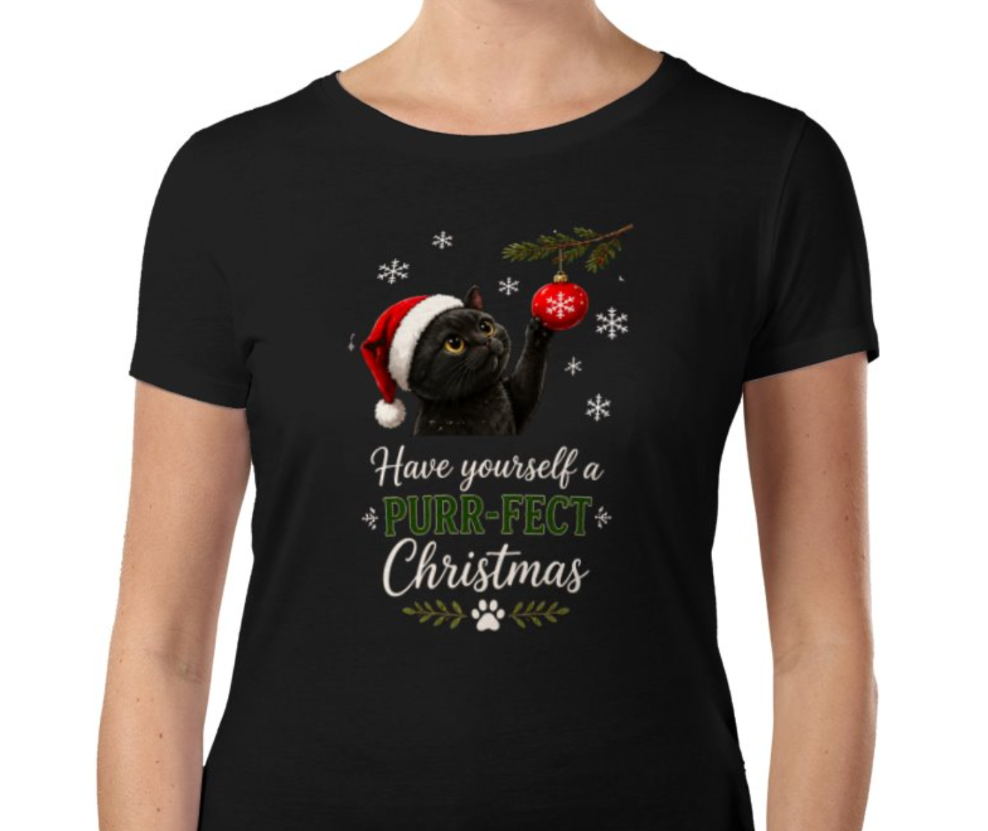 Cute Black Cat Christmas T-Shirt
