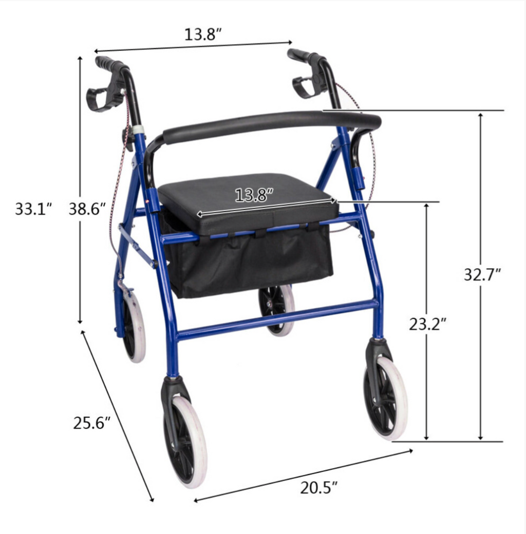 4-Wheel Folding Rollator Walker with Padded Seat & Storage Bag