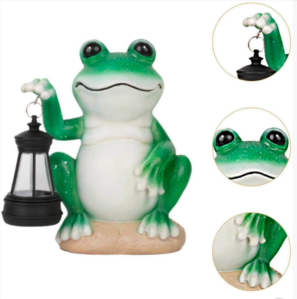 Solar Frog Garden Ornament with Lantern