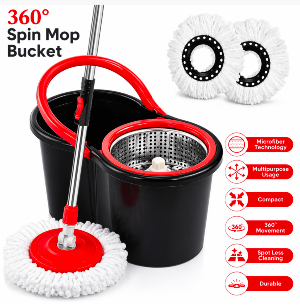 360° Magic Spin Mop & Bucket Set with 2 Microfibre Mop Heads