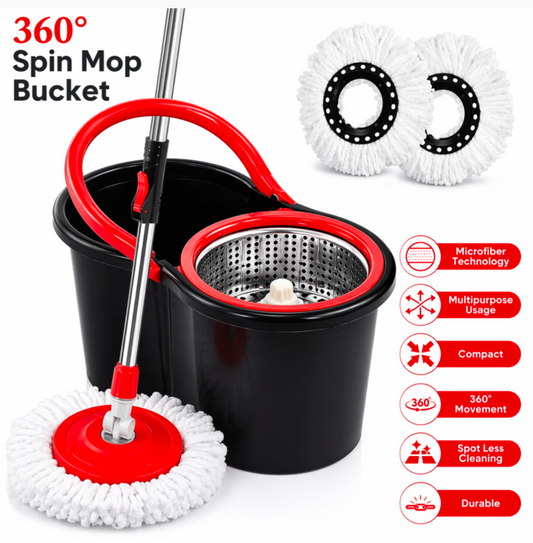 360° Magic Spin Mop & Bucket Set with 2 Microfibre Mop Heads