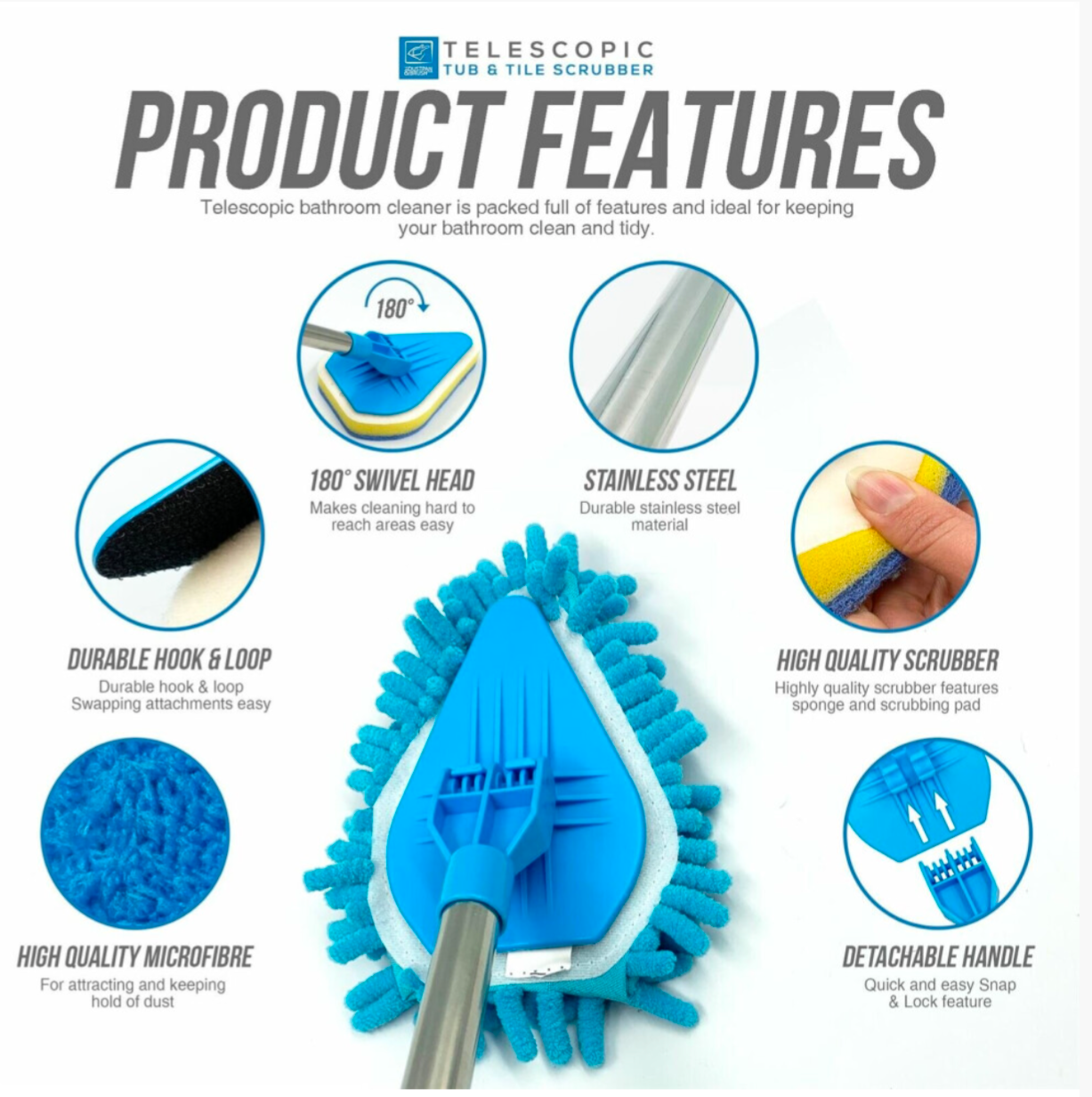 3-in-1 Telescopic Bathroom Cleaning Brush Set