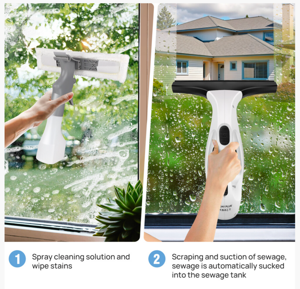 Cordless 3-in-1 Window Vacuum Cleaner with Spray Bottle & Microfibre Pad