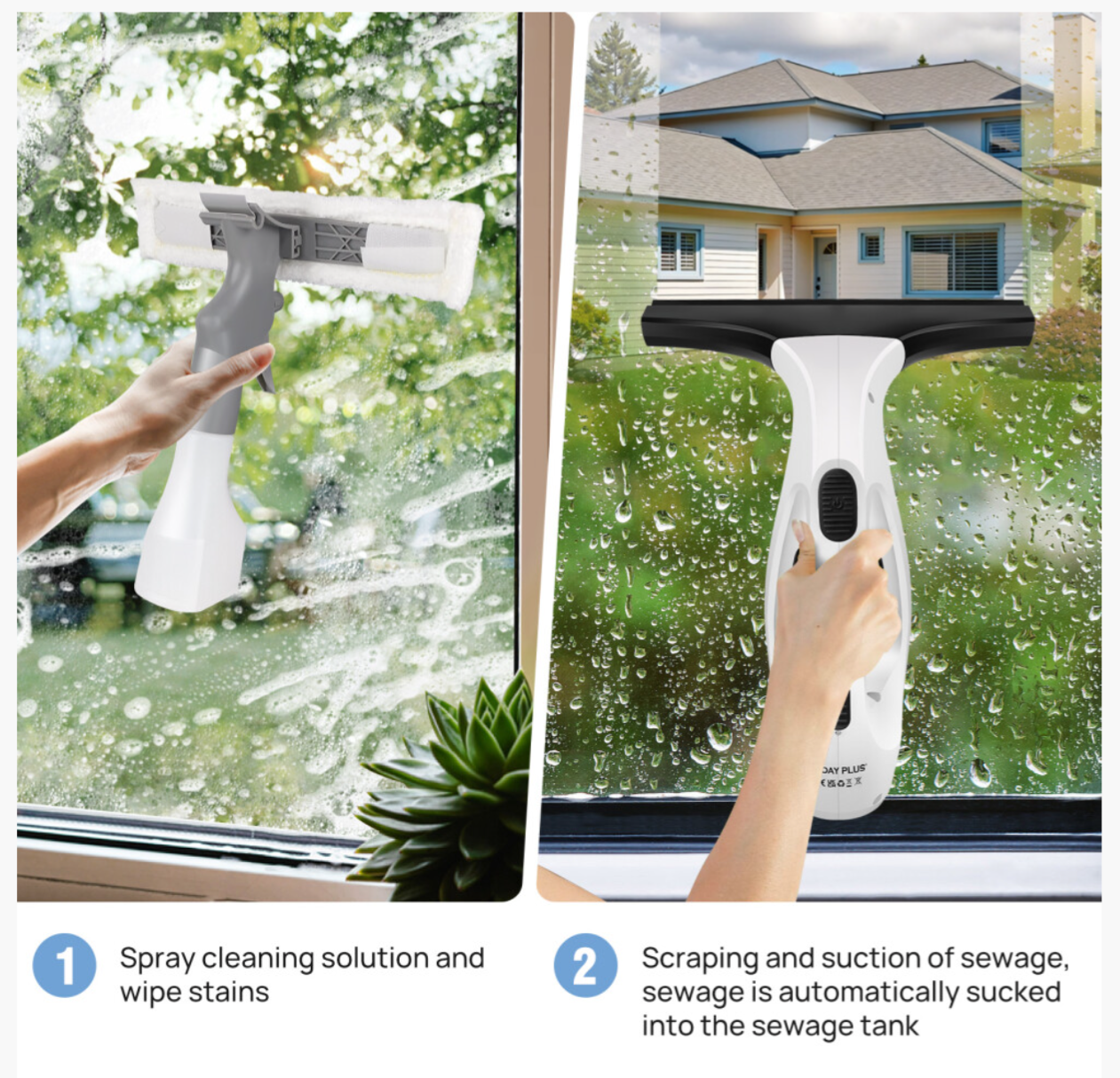 Cordless 3-in-1 Window Vacuum Cleaner with Spray Bottle & Microfibre Pad